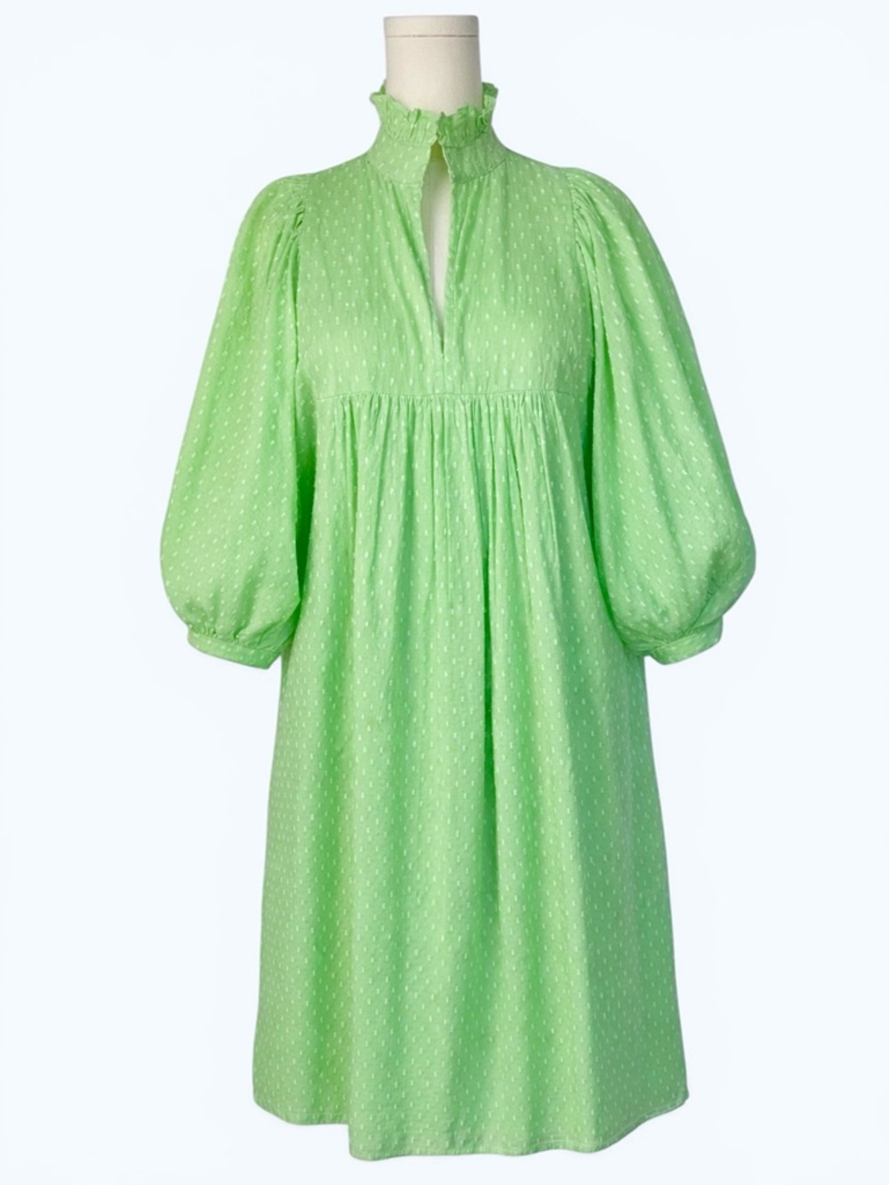 Never A Wallflower Clip Dot Cotton Blend Mini Dress Lime Green Medium